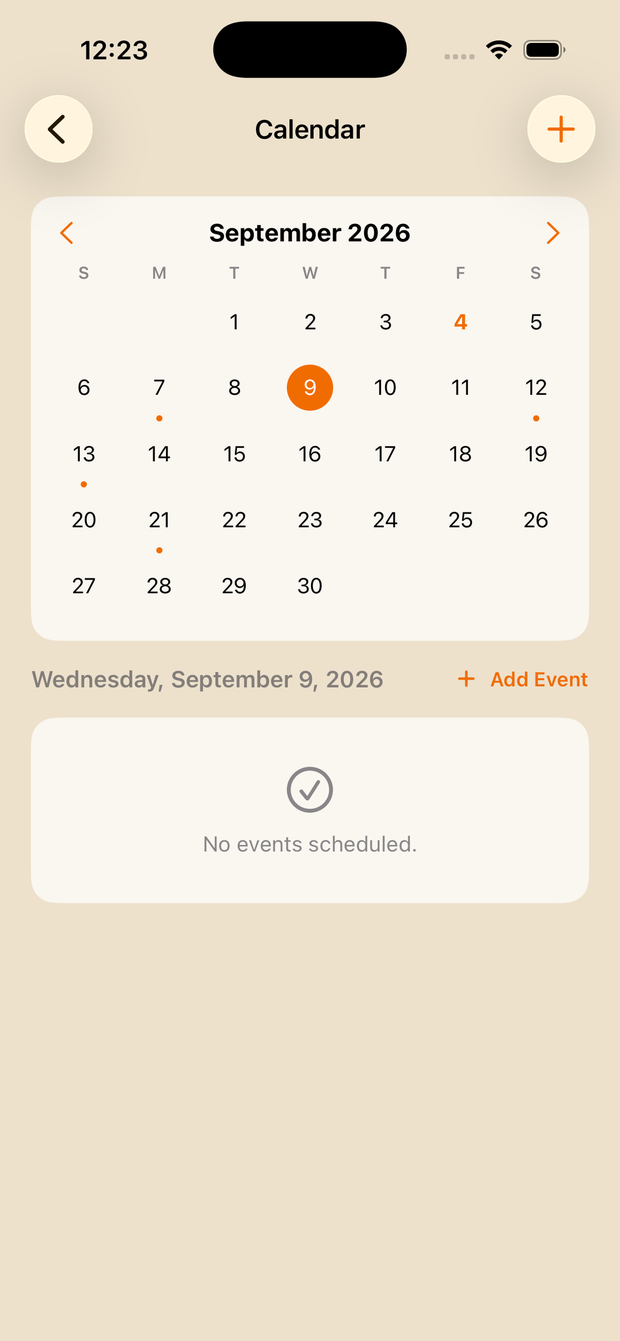 Calendar screen