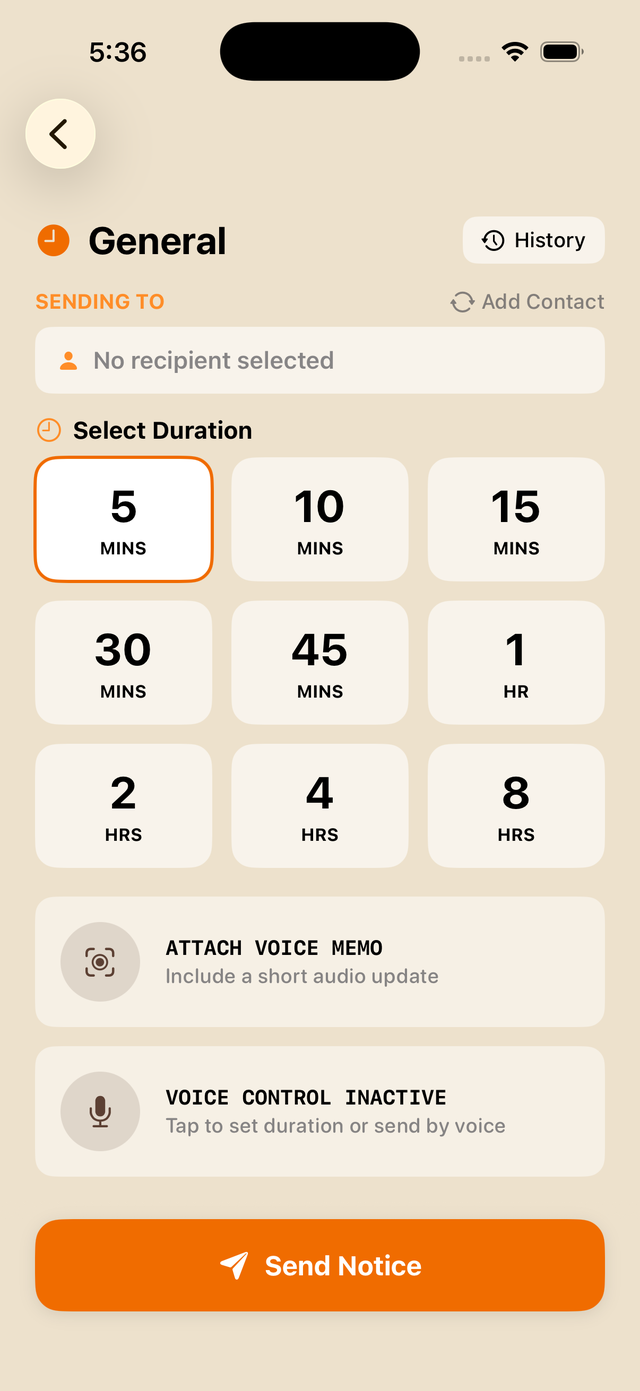 One-tap notice screen